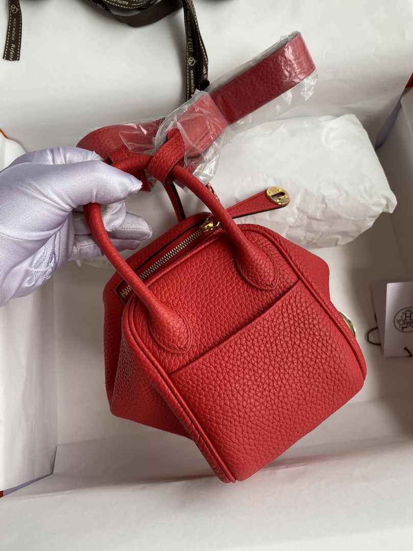 Hermes Lindy Mini Bag Red Togo Leather Gold Hardware H8634