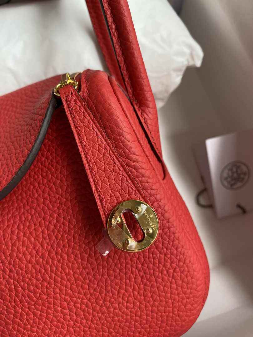 Hermes Lindy Mini Bag Red Togo Leather Gold Hardware H8634