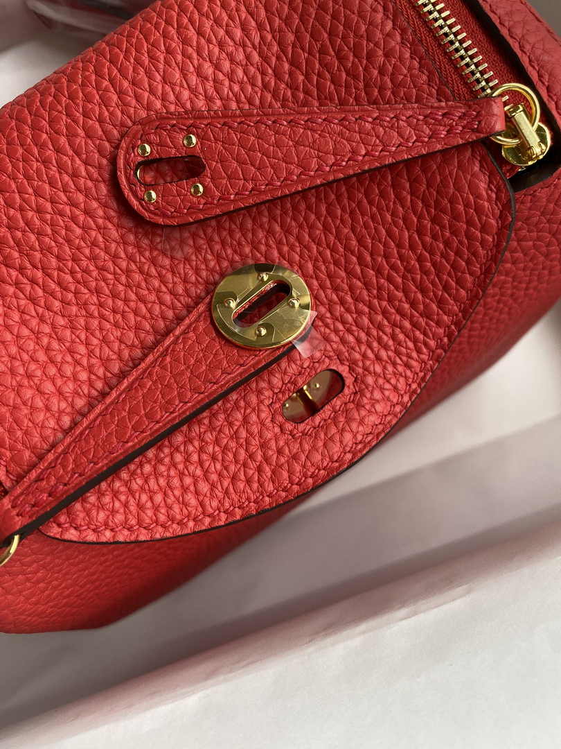 Hermes Lindy Mini Bag Red Togo Leather Gold Hardware H8634