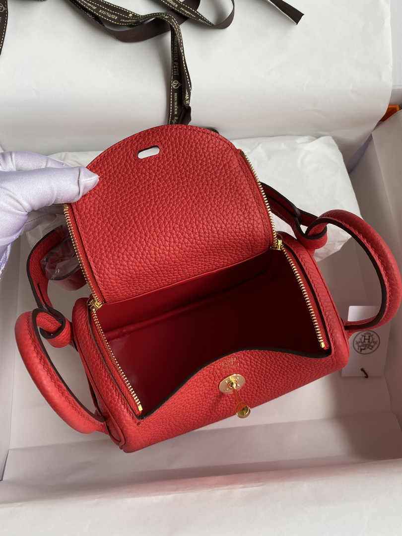 Hermes Lindy Mini Bag Red Togo Leather Gold Hardware H8634