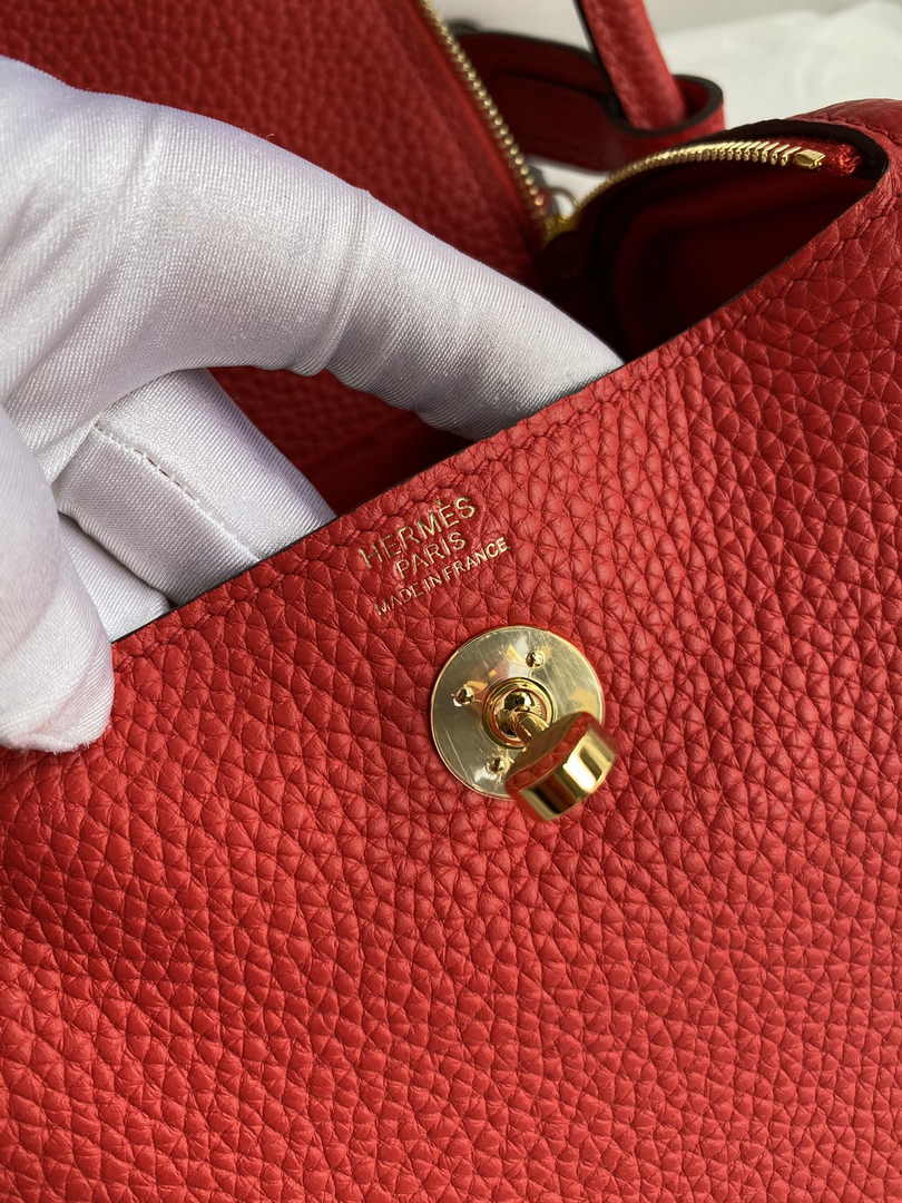 Hermes Lindy Mini Bag Red Togo Leather Gold Hardware H8634