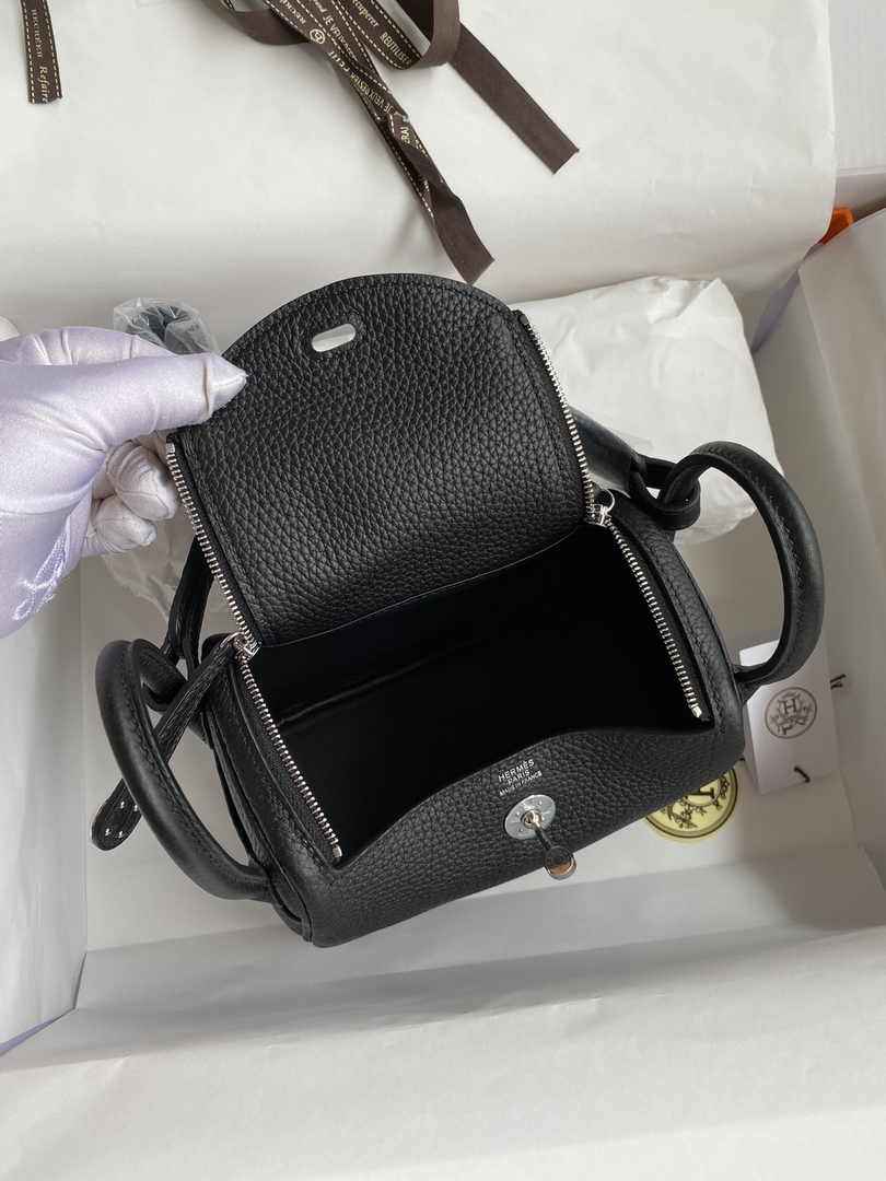 Hermes Lindy Mini Bag Black Togo Leather Silver Hardware H8637