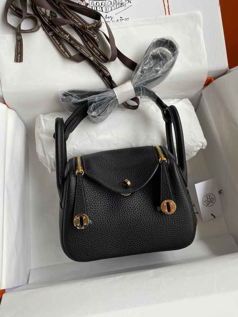Hermes Lindy Mini Bag Black Togo Leather Gold Hardware H8636