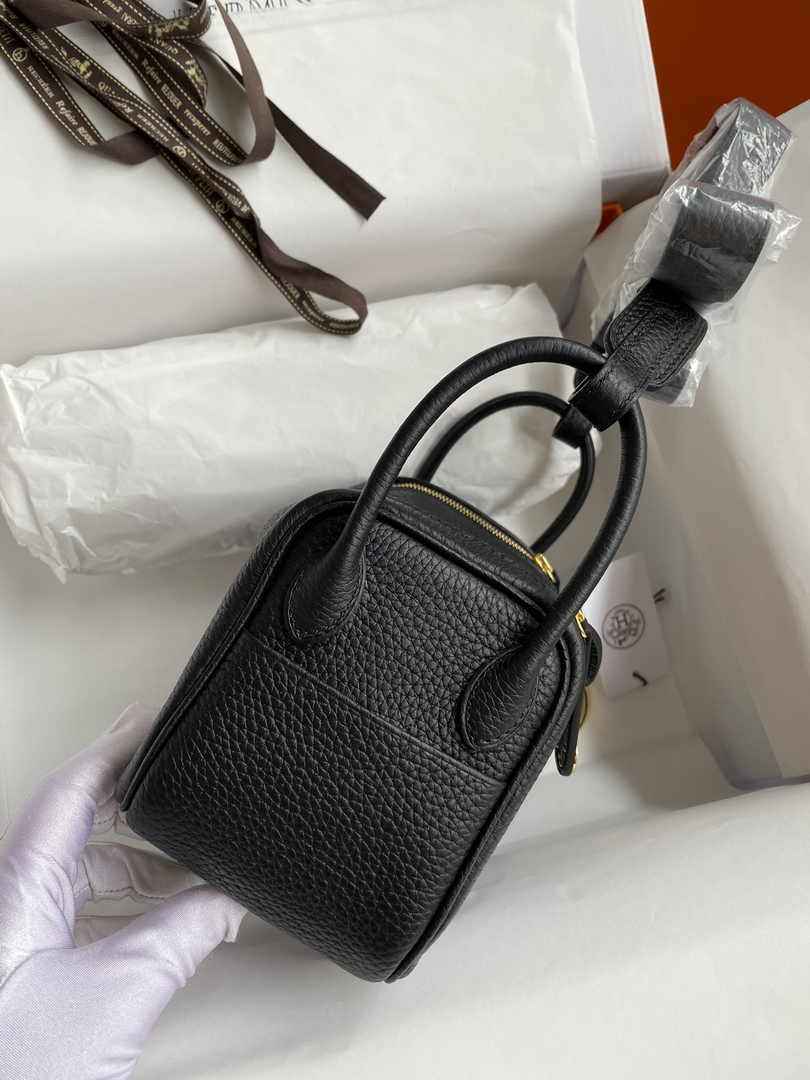 Hermes Lindy Mini Bag Black Togo Leather Gold Hardware H8636