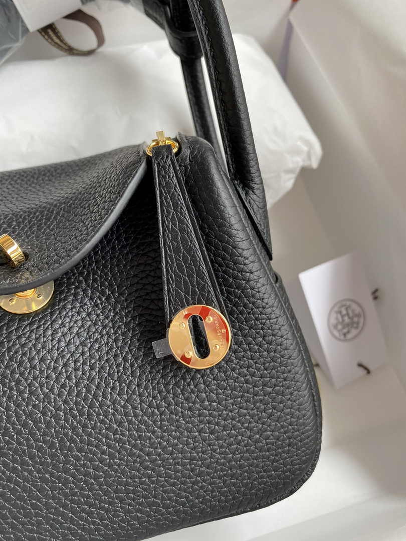 Hermes Lindy Mini Bag Black Togo Leather Gold Hardware H8636
