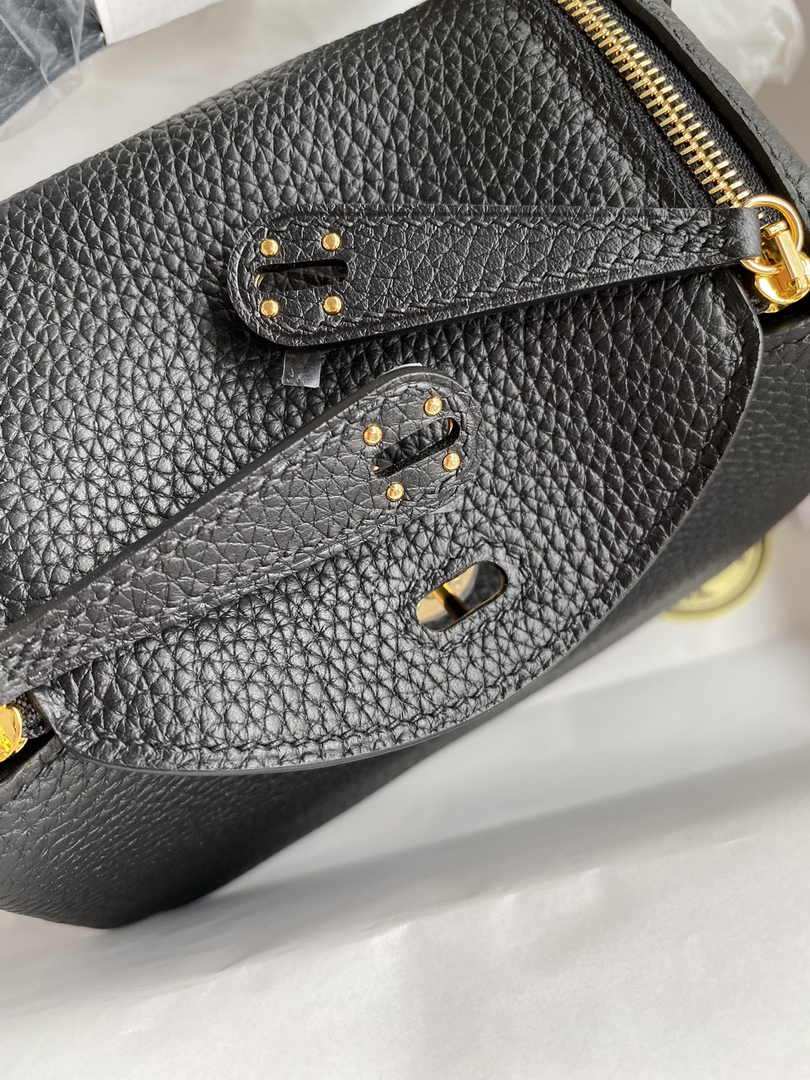 Hermes Lindy Mini Bag Black Togo Leather Gold Hardware H8636