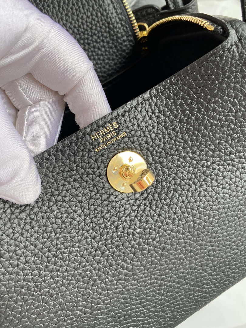 Hermes Lindy Mini Bag Black Togo Leather Gold Hardware H8636