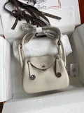 Hermes Lindy Mini Bag Beige Togo Leather Silver Hardware H8639