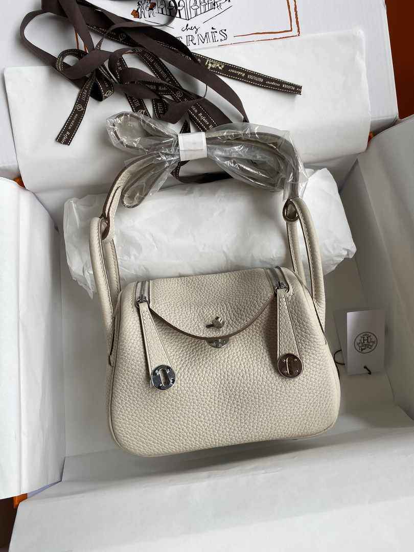 Hermes Lindy Mini Bag Beige Togo Leather Silver Hardware H8639