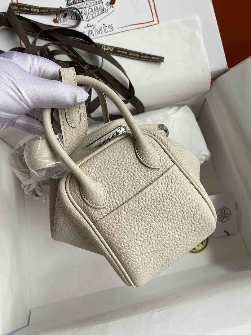 Hermes Lindy Mini Bag Beige Togo Leather Silver Hardware H8639