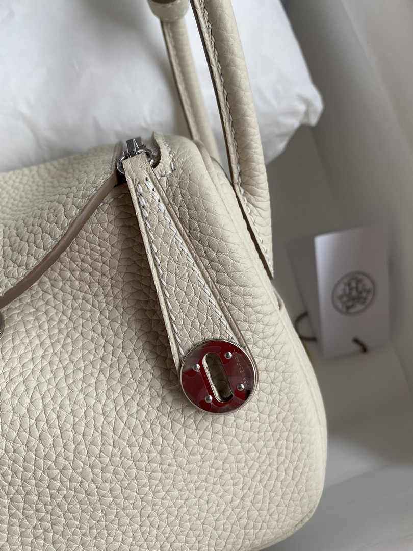 Hermes Lindy Mini Bag Beige Togo Leather Silver Hardware H8639