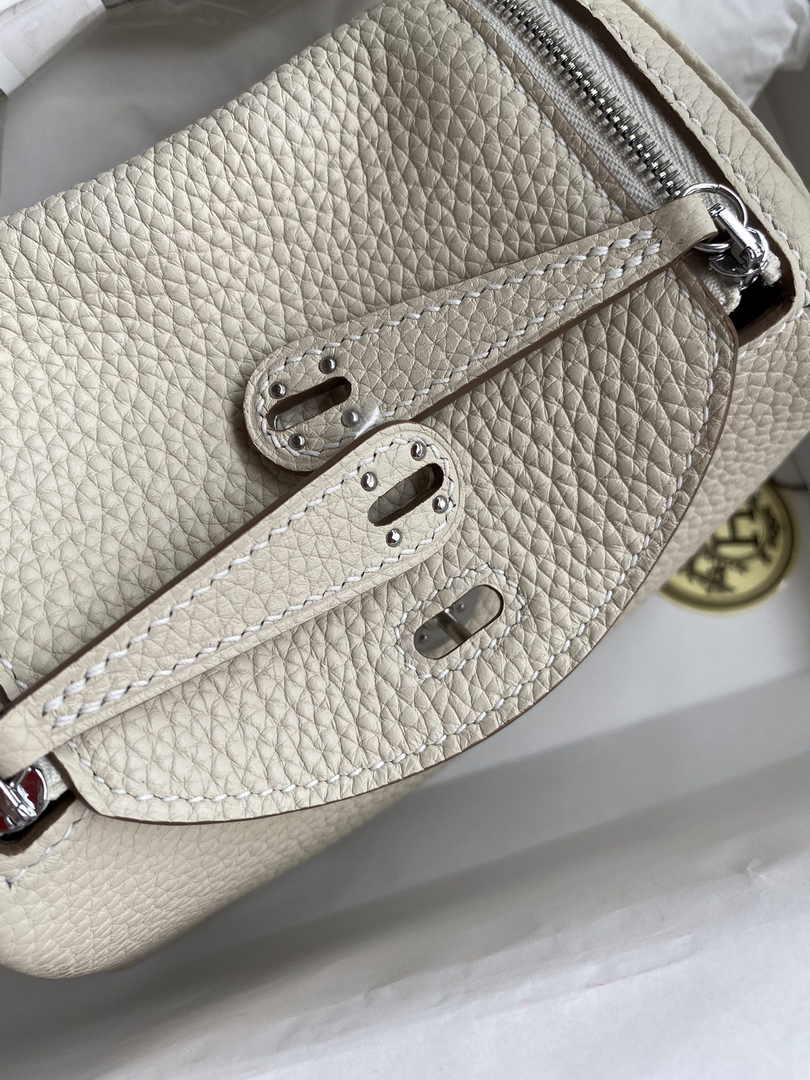 Hermes Lindy Mini Bag Beige Togo Leather Silver Hardware H8639