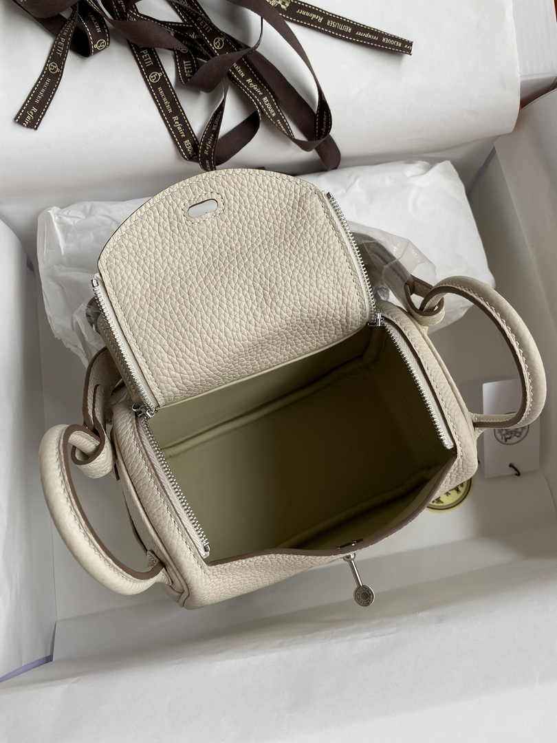 Hermes Lindy Mini Bag Beige Togo Leather Silver Hardware H8639