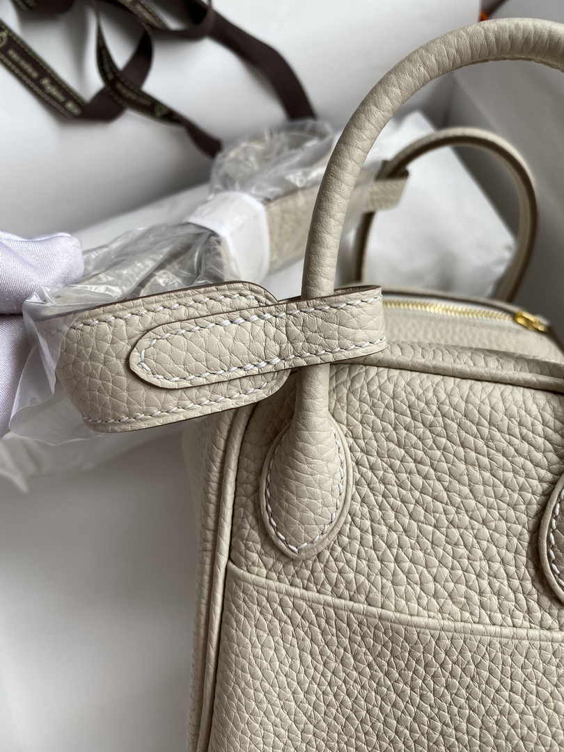 Hermes Lindy Mini Bag Beige Togo Leather Gold Hardware H8638