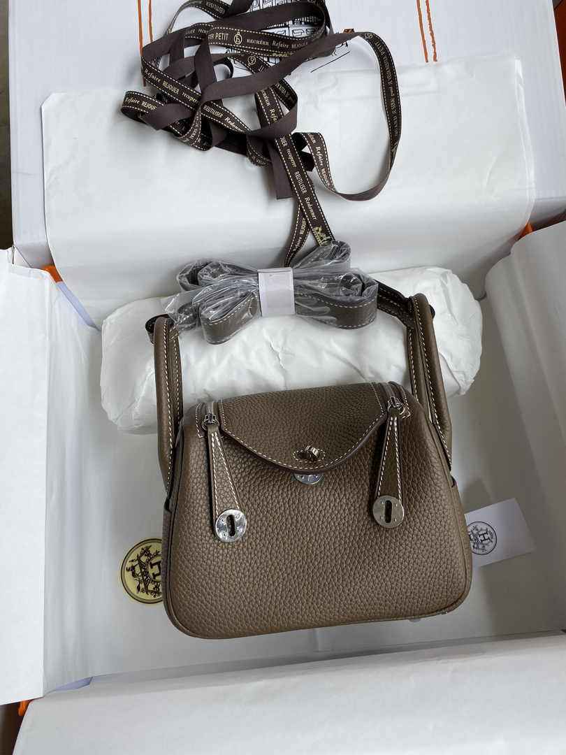 Hermes Lindy Mini Bag Brown Togo Leather Silver Hardware H8641