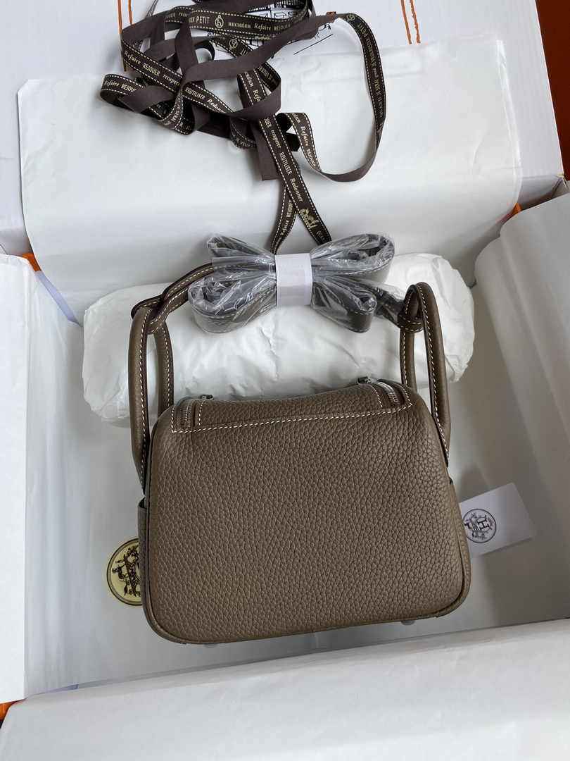 Hermes Lindy Mini Bag Brown Togo Leather Silver Hardware H8641