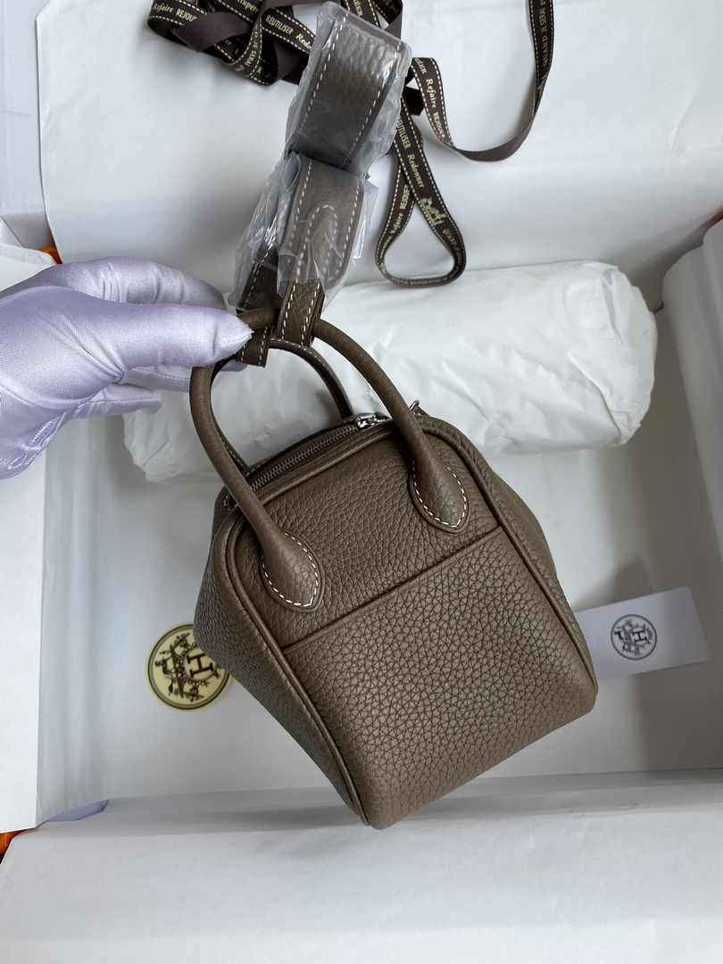 Hermes Lindy Mini Bag Brown Togo Leather Silver Hardware H8641