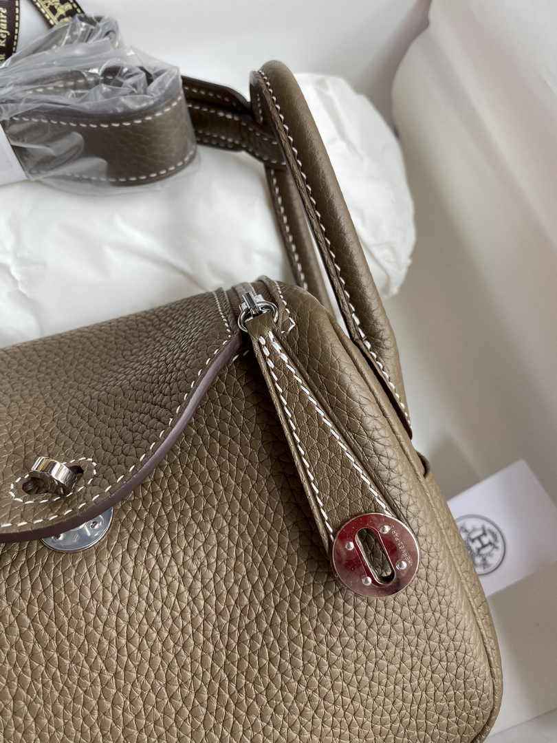 Hermes Lindy Mini Bag Brown Togo Leather Silver Hardware H8641