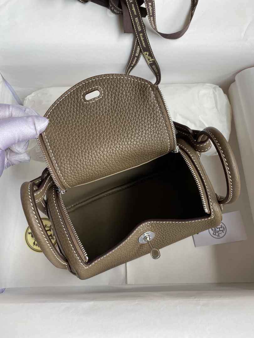 Hermes Lindy Mini Bag Brown Togo Leather Silver Hardware H8641