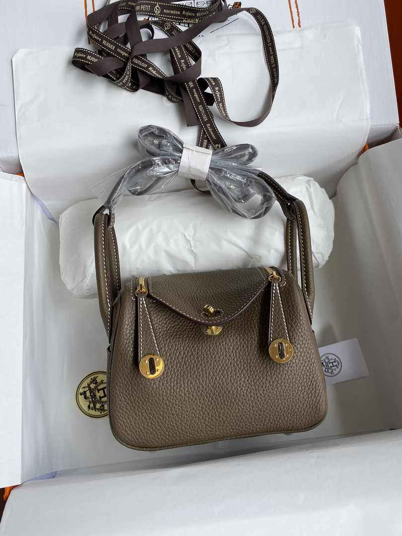 Hermes Lindy Mini Bag Brown Togo Leather Gold Hardware H8640