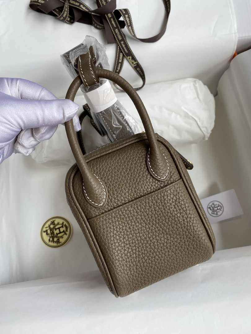 Hermes Lindy Mini Bag Brown Togo Leather Gold Hardware H8640