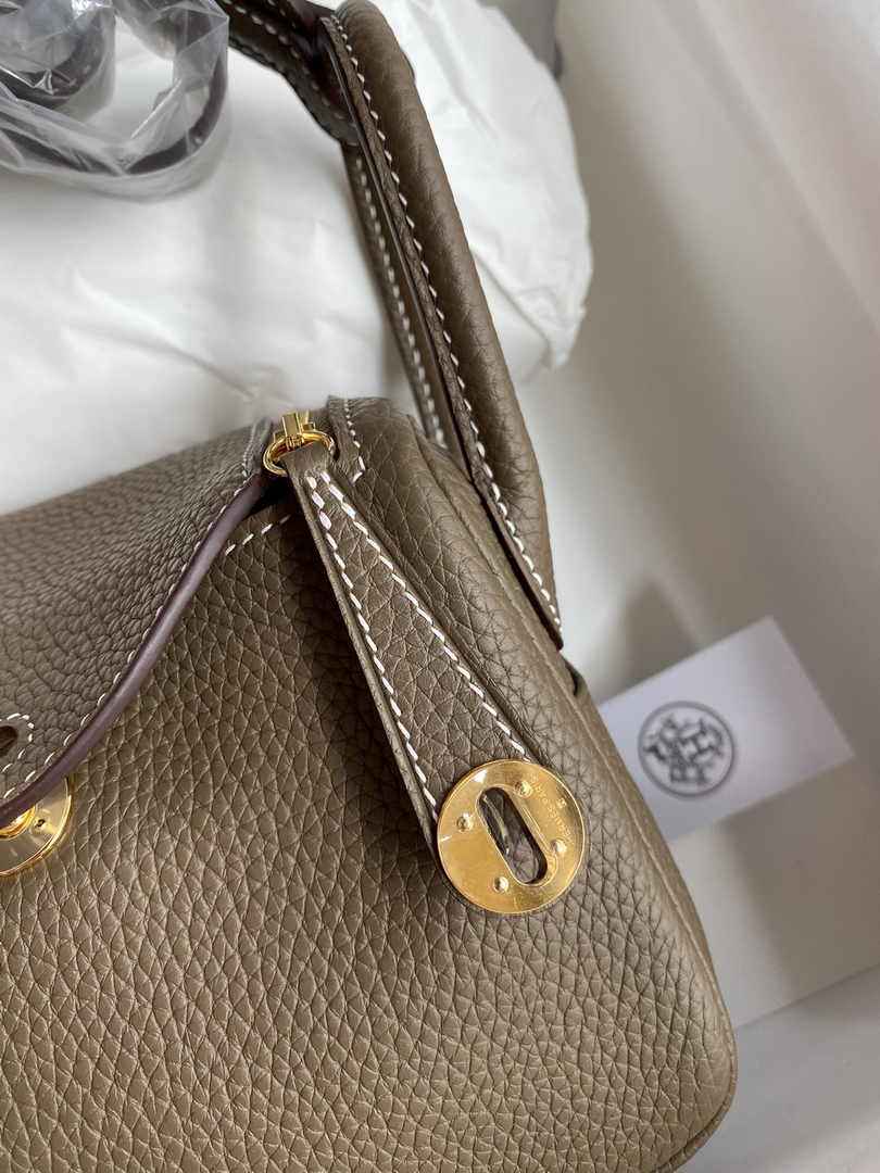 Hermes Lindy Mini Bag Brown Togo Leather Gold Hardware H8640