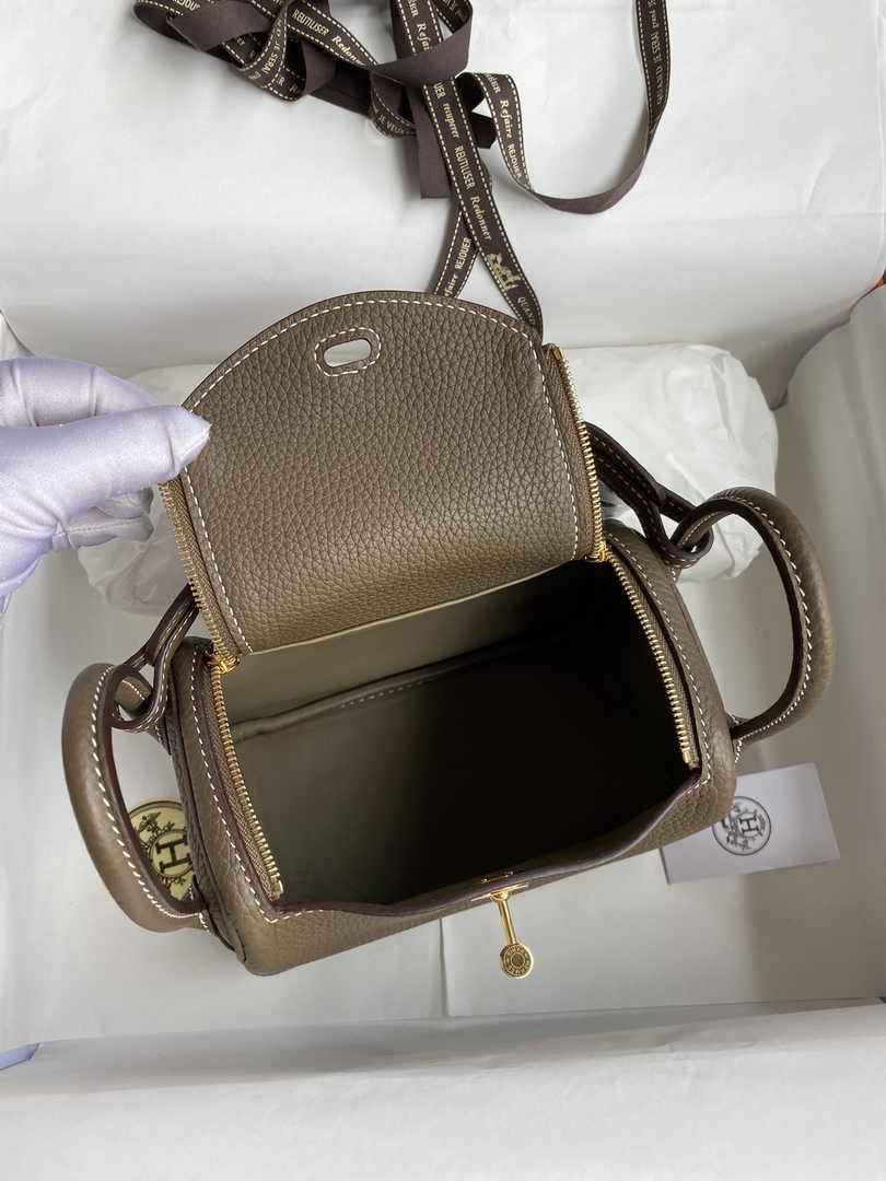 Hermes Lindy Mini Bag Brown Togo Leather Gold Hardware H8640