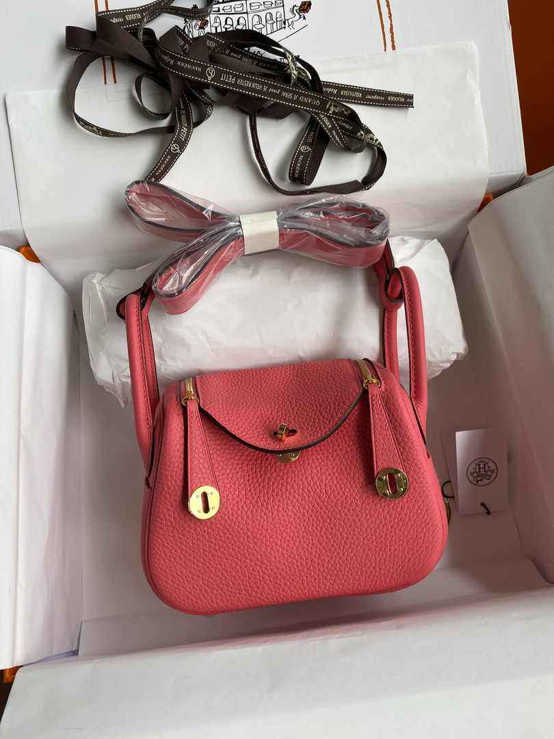 Hermes Lindy Mini Bag Pink Togo Leather Gold Hardware H8642