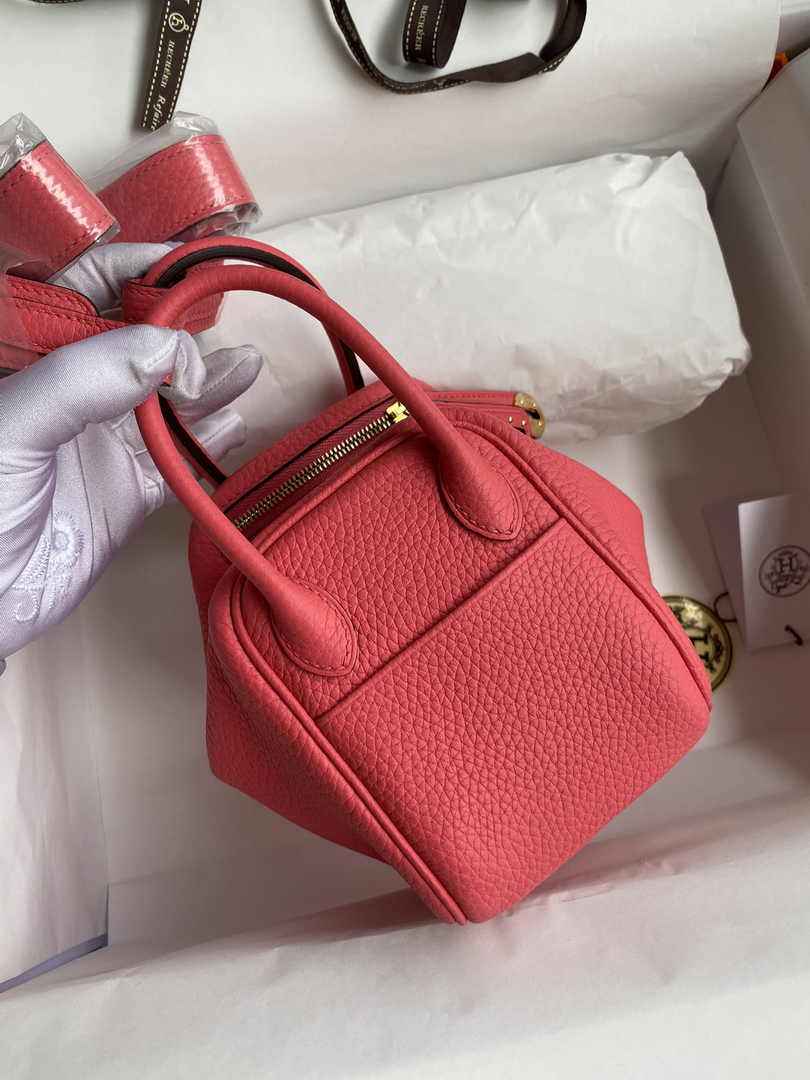 Hermes Lindy Mini Bag Pink Togo Leather Gold Hardware H8642