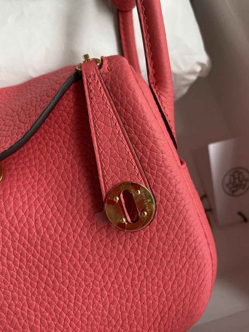 Hermes Lindy Mini Bag Pink Togo Leather Gold Hardware H8642