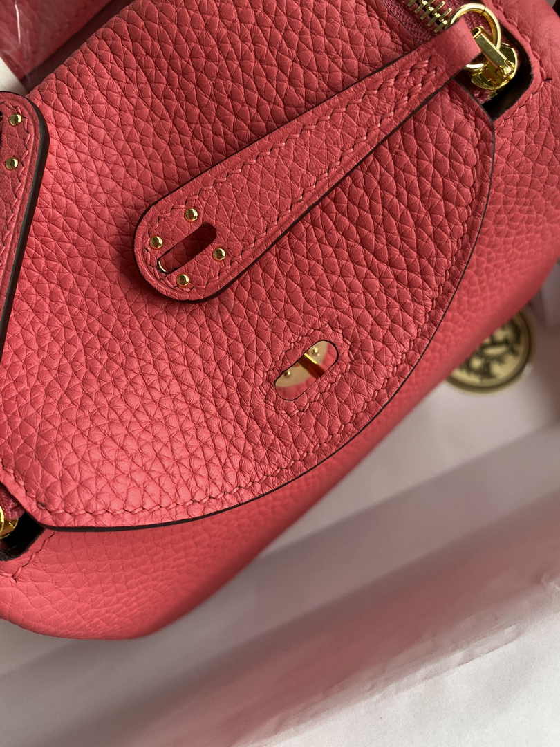 Hermes Lindy Mini Bag Pink Togo Leather Gold Hardware H8642
