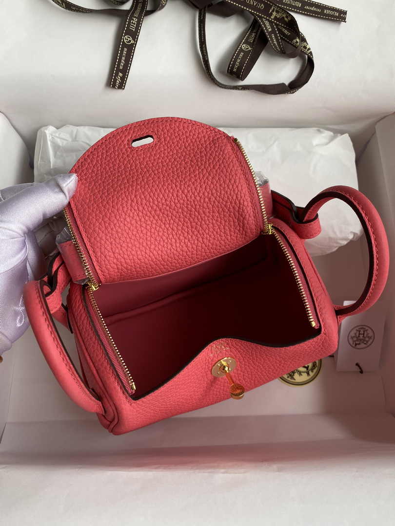 Hermes Lindy Mini Bag Pink Togo Leather Gold Hardware H8642