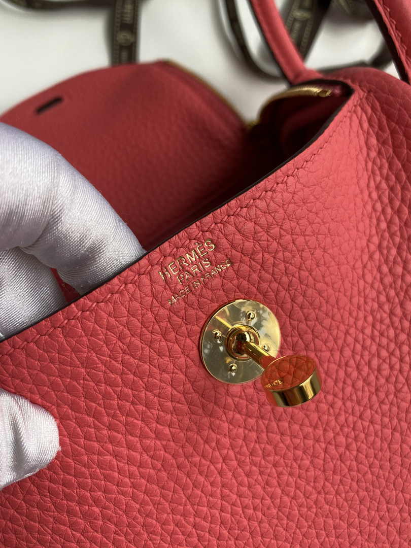Hermes Lindy Mini Bag Pink Togo Leather Gold Hardware H8642