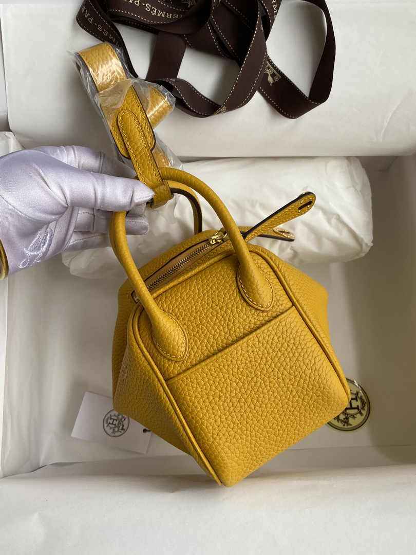 Hermes Lindy Mini Bag Yellow Togo Leather Gold Hardware H8644