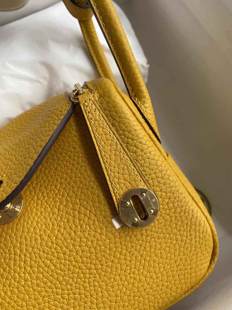 Hermes Lindy Mini Bag Yellow Togo Leather Gold Hardware H8644
