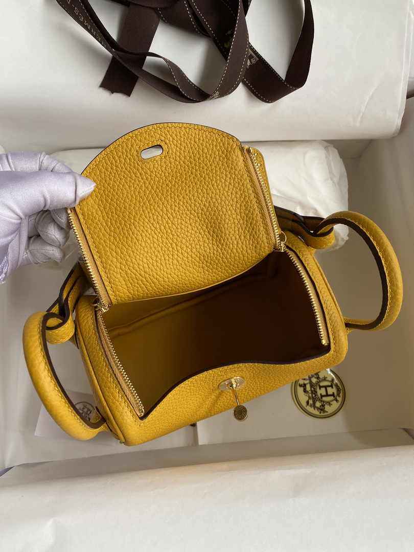 Hermes Lindy Mini Bag Yellow Togo Leather Gold Hardware H8644