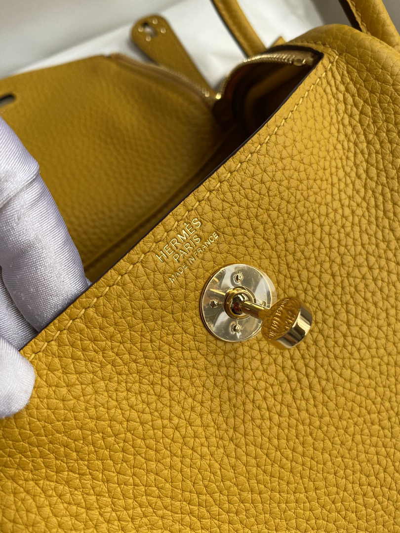 Hermes Lindy Mini Bag Yellow Togo Leather Gold Hardware H8644