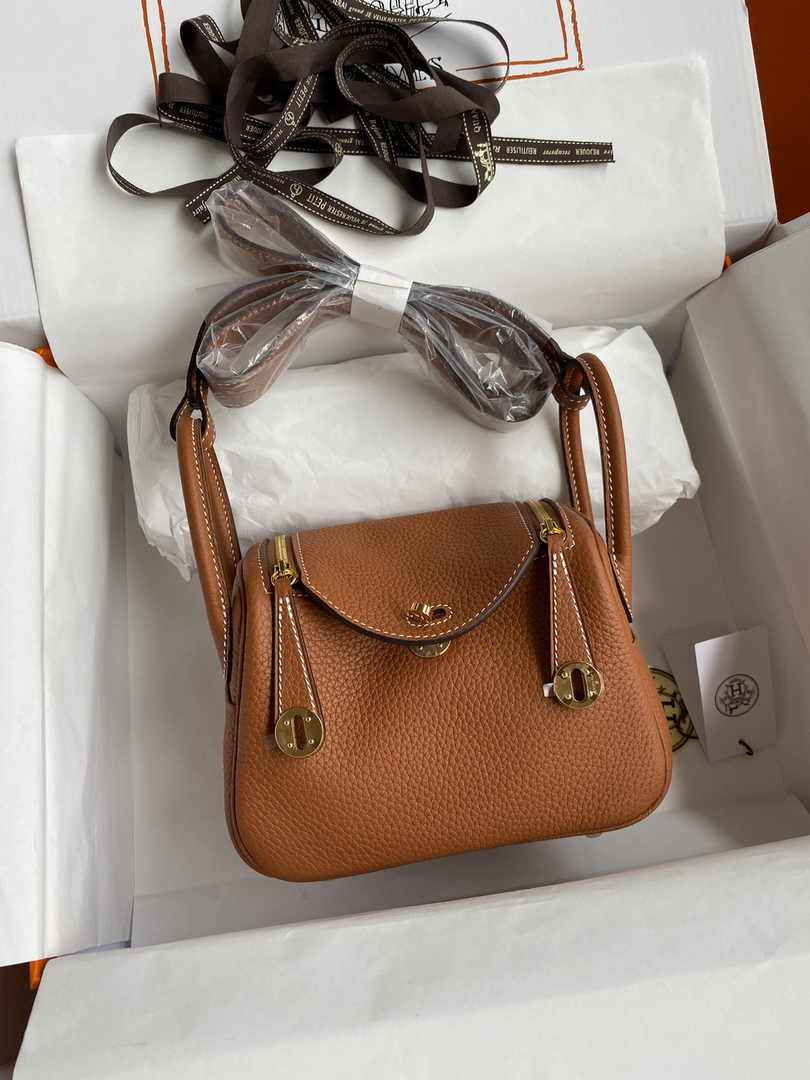 Hermes Lindy Mini Bag Tan Togo Leather Gold Hardware H8645