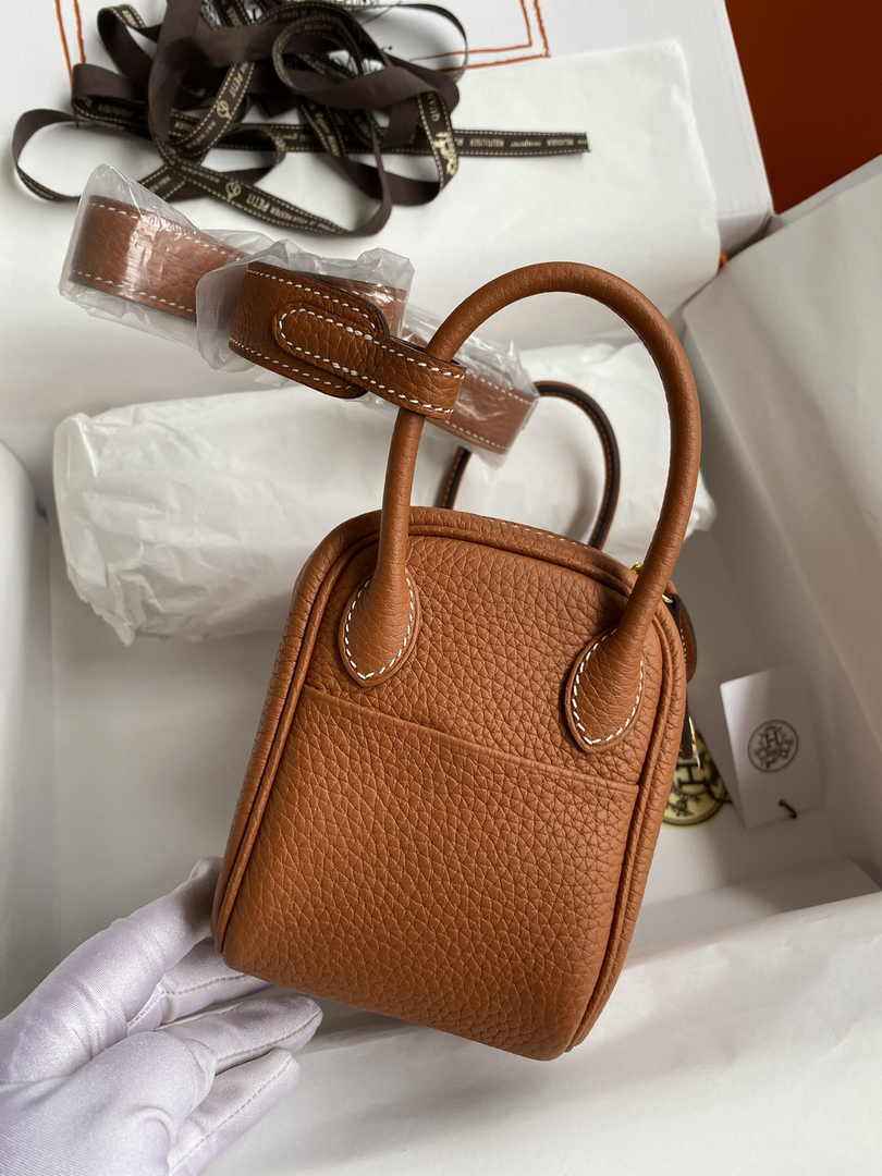 Hermes Lindy Mini Bag Tan Togo Leather Gold Hardware H8645