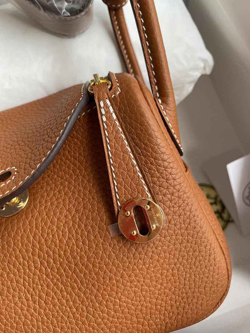 Hermes Lindy Mini Bag Tan Togo Leather Gold Hardware H8645