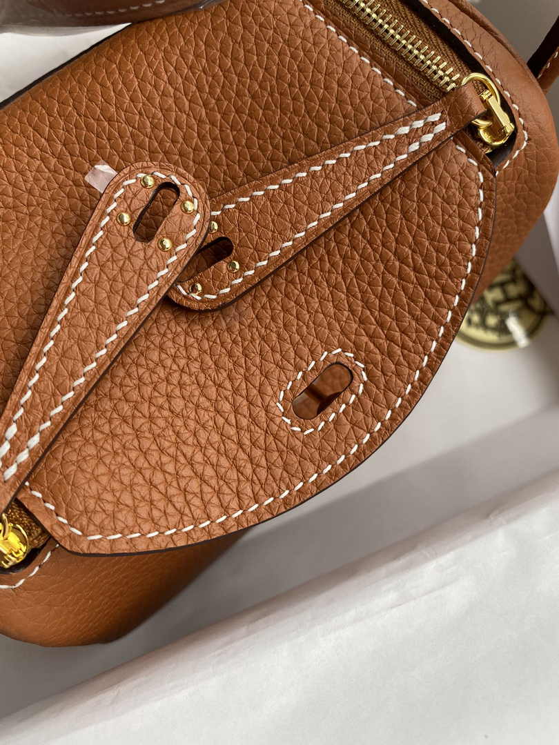 Hermes Lindy Mini Bag Tan Togo Leather Gold Hardware H8645