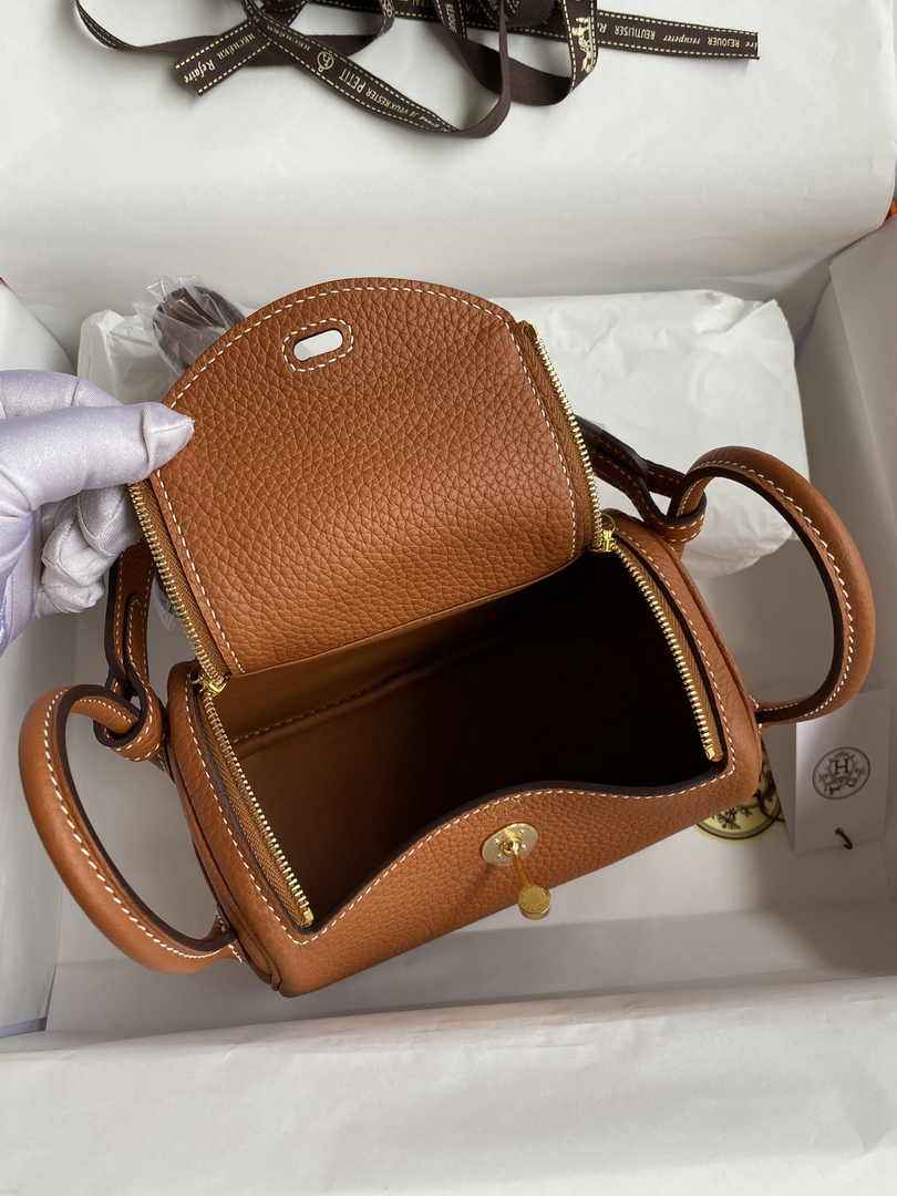 Hermes Lindy Mini Bag Tan Togo Leather Gold Hardware H8645