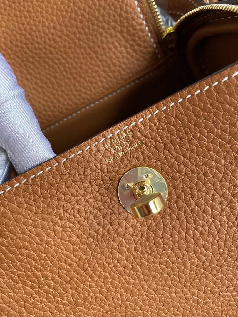 Hermes Lindy Mini Bag Tan Togo Leather Gold Hardware H8645