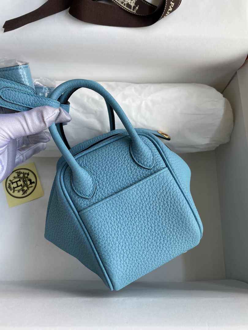 Hermes Lindy Mini Bag Blue Togo Leather Gold Hardware H8646