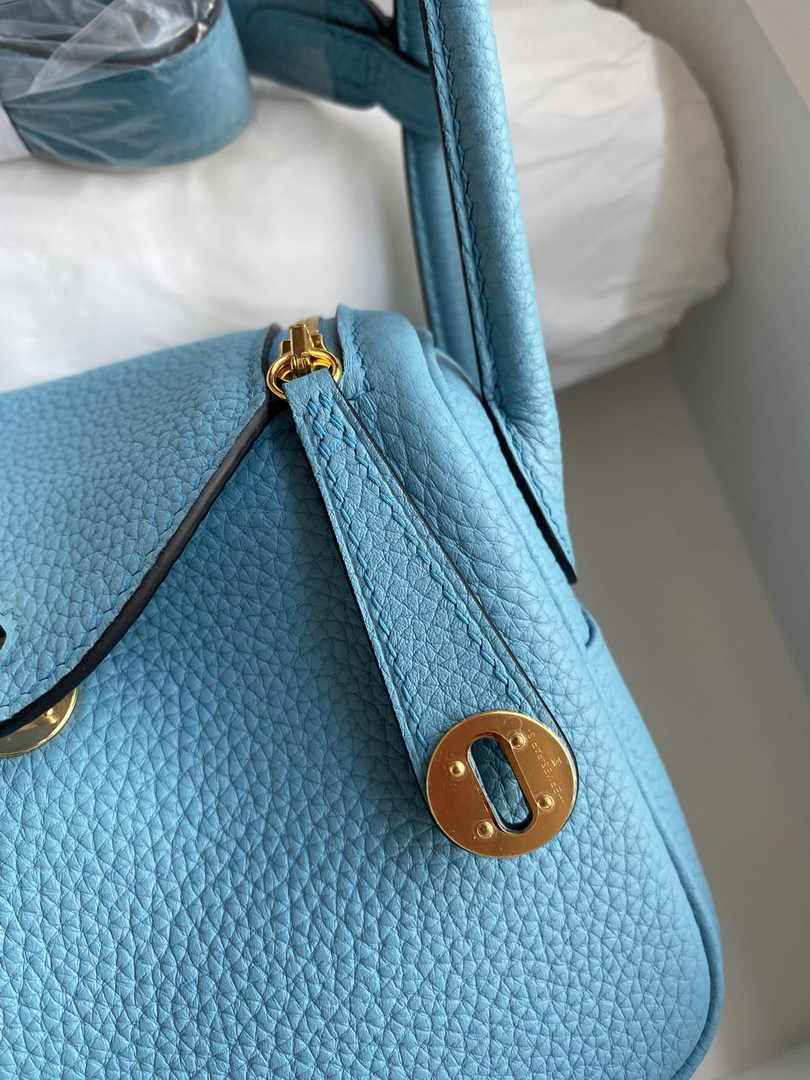 Hermes Lindy Mini Bag Blue Togo Leather Gold Hardware H8646