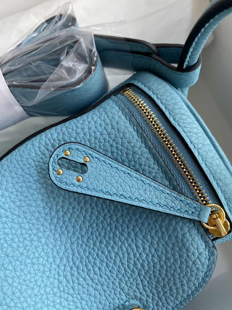 Hermes Lindy Mini Bag Blue Togo Leather Gold Hardware H8646