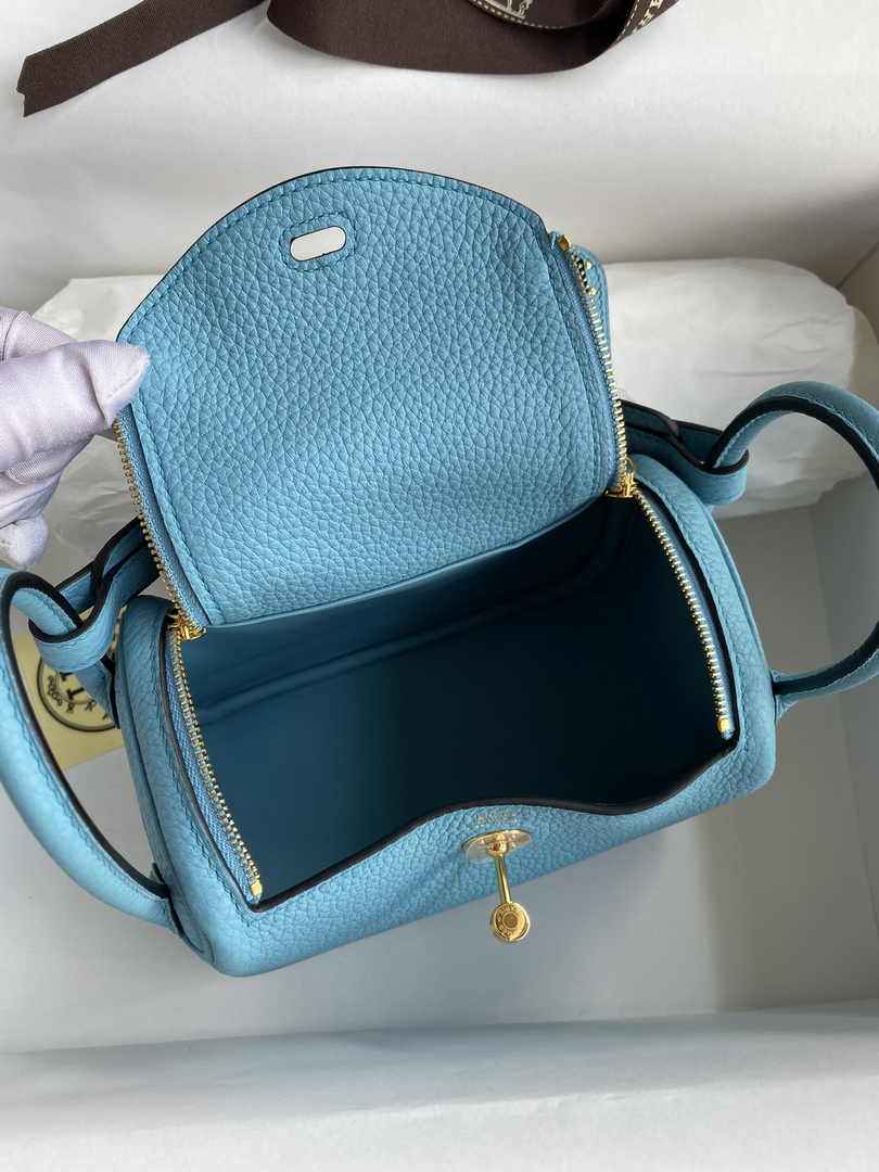 Hermes Lindy Mini Bag Blue Togo Leather Gold Hardware H8646