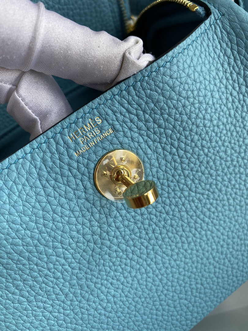 Hermes Lindy Mini Bag Blue Togo Leather Gold Hardware H8646