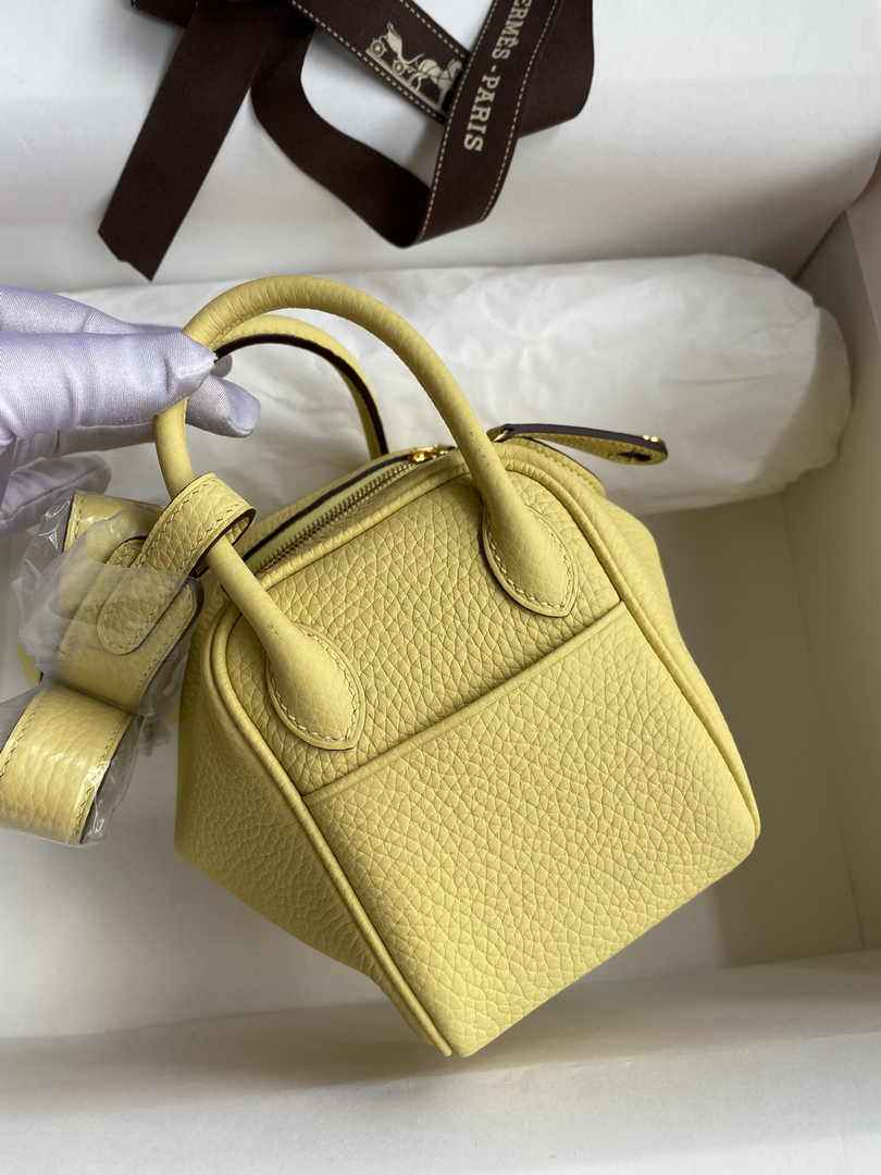 Hermes Lindy Mini Bag Lemon Yellow Togo Leather Gold Hardware H8647