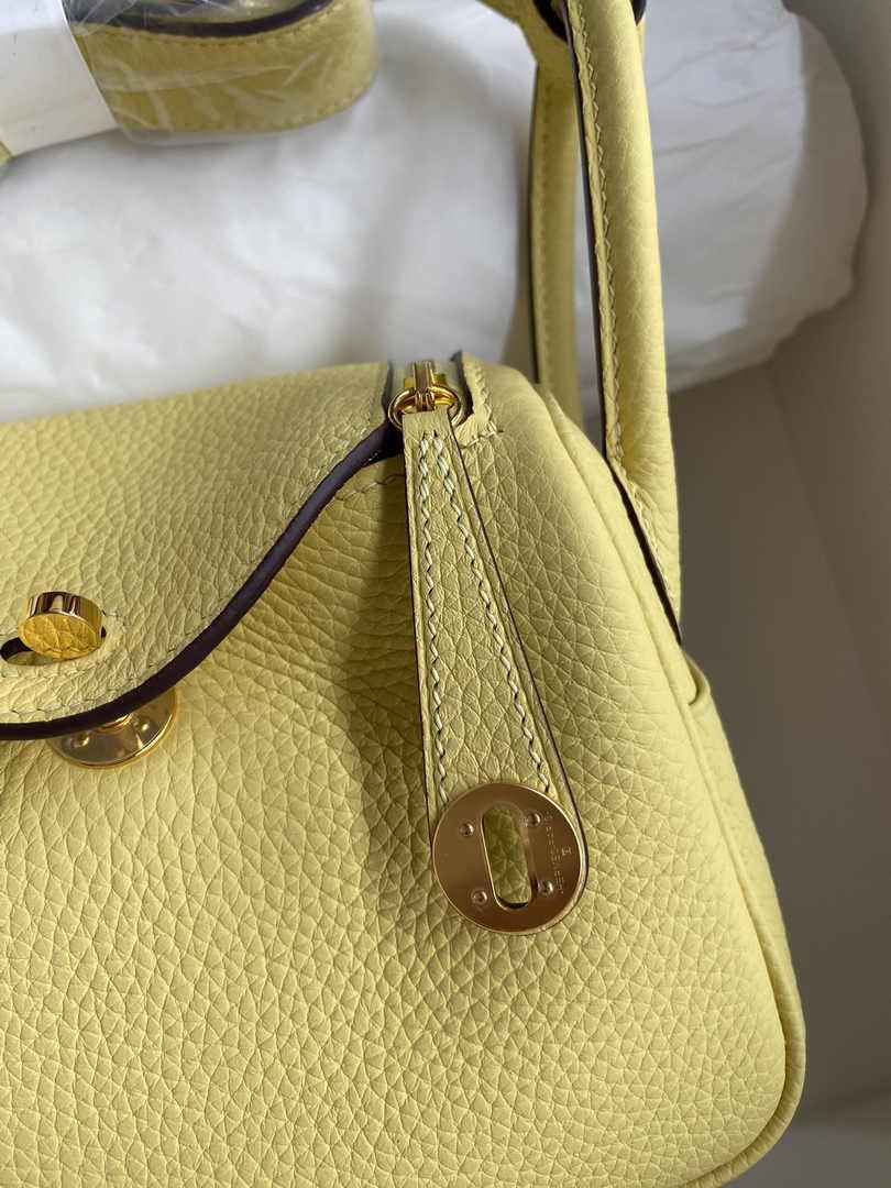 Hermes Lindy Mini Bag Lemon Yellow Togo Leather Gold Hardware H8647